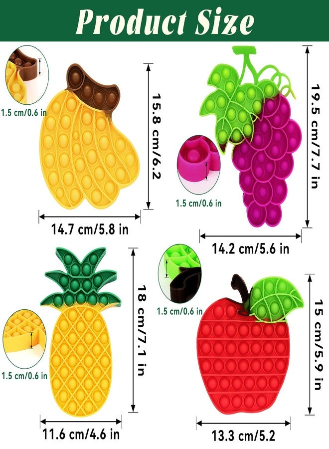 DEARIDAP 4 PCS Fruit Fidget Push, Silicone Push Bubble Fidget Sensory, Anxiety Relief Squeeze Objects for Adults Classroom Party Favor - Apple, Banana, Grape, Pineapple - Image 2